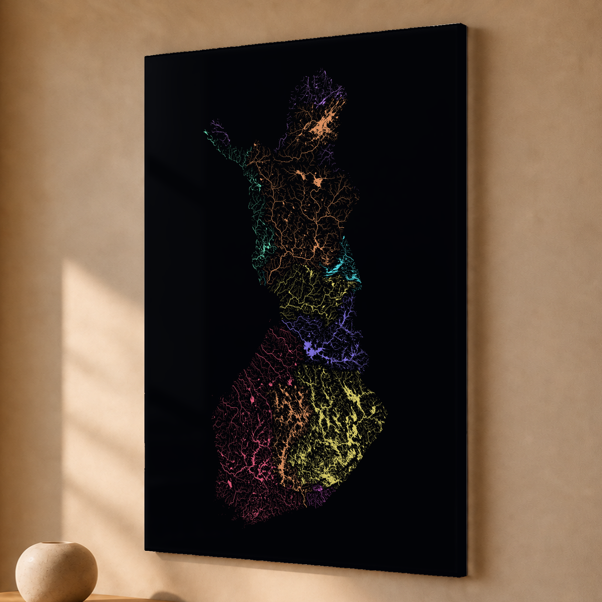 Beautiful Rivers — Finlândia — Neon por território, Acrílico · 40 × 60 cm, Sem margem