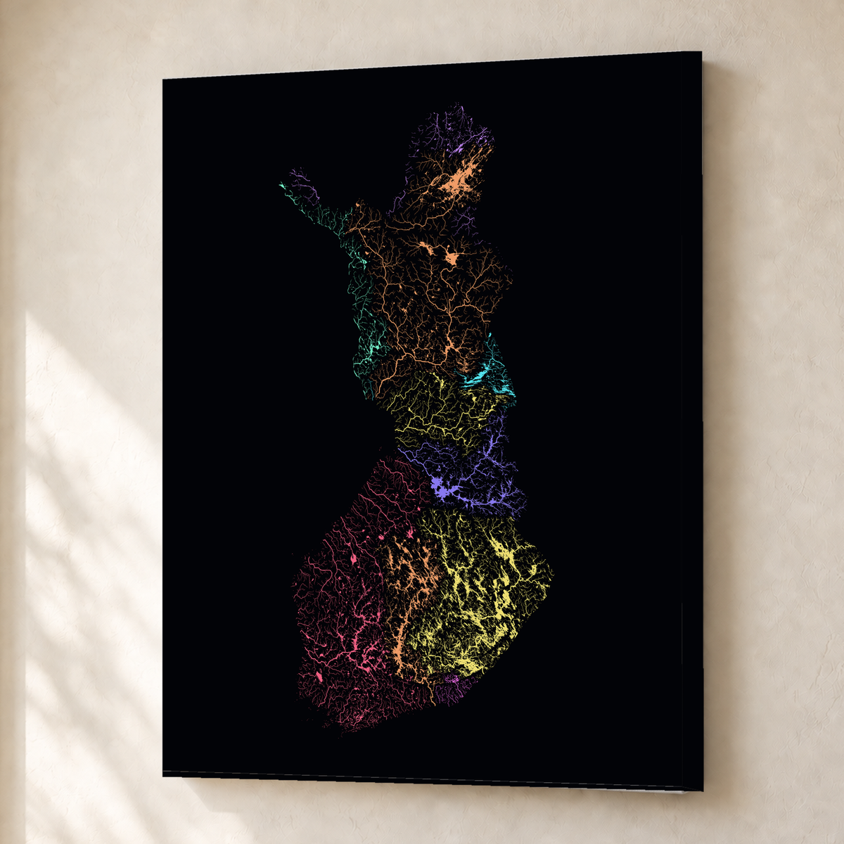 Beautiful Rivers — Finlândia — Neon por território, Canvas · 30 × 40 cm, Sem margem