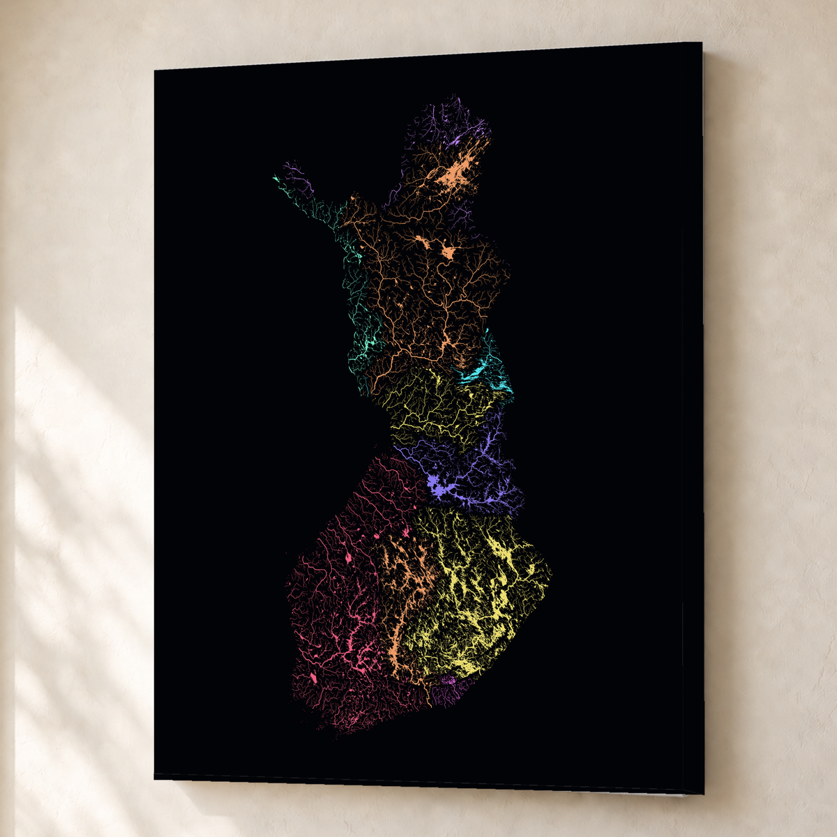 Beautiful Rivers — Finlândia — Neon por território, Canvas · 45 × 60 cm, Sem margem