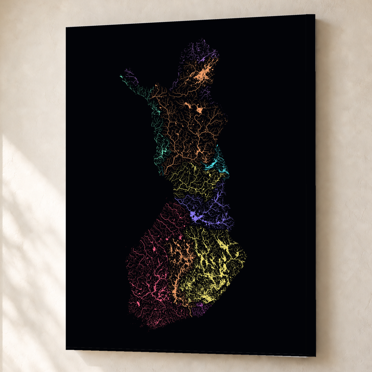 Beautiful Rivers — Finlândia — Neon por território, Canvas · 60 × 80 cm, Sem margem