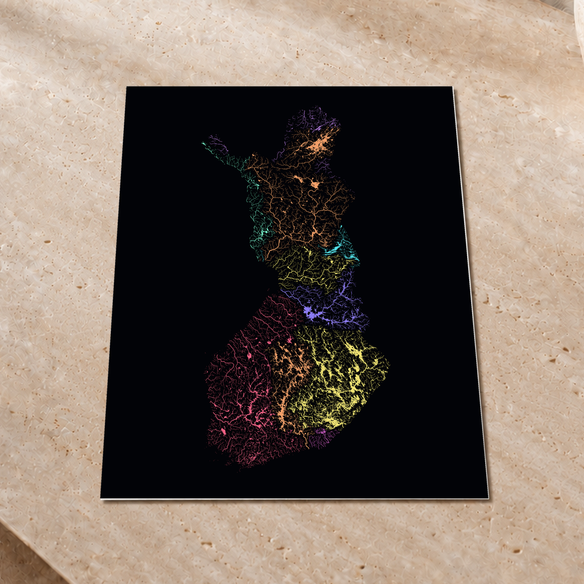 Beautiful Rivers — Finlândia — Neon por território, Impressão fine art · 45 × 60 cm, Sem margem