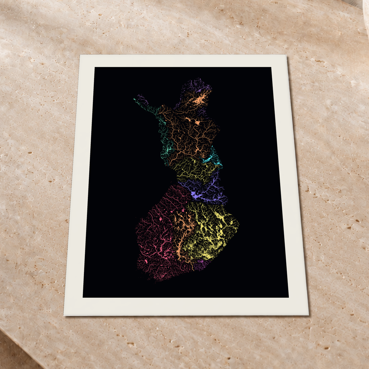 Beautiful Rivers — Finlândia — Neon por território, Impressão fine art · 45 × 60 cm, Margem branca