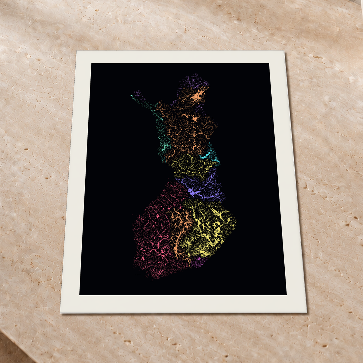 Beautiful Rivers — Finlândia — Neon por território, Impressão fine art · 60 × 80 cm, Margem branca