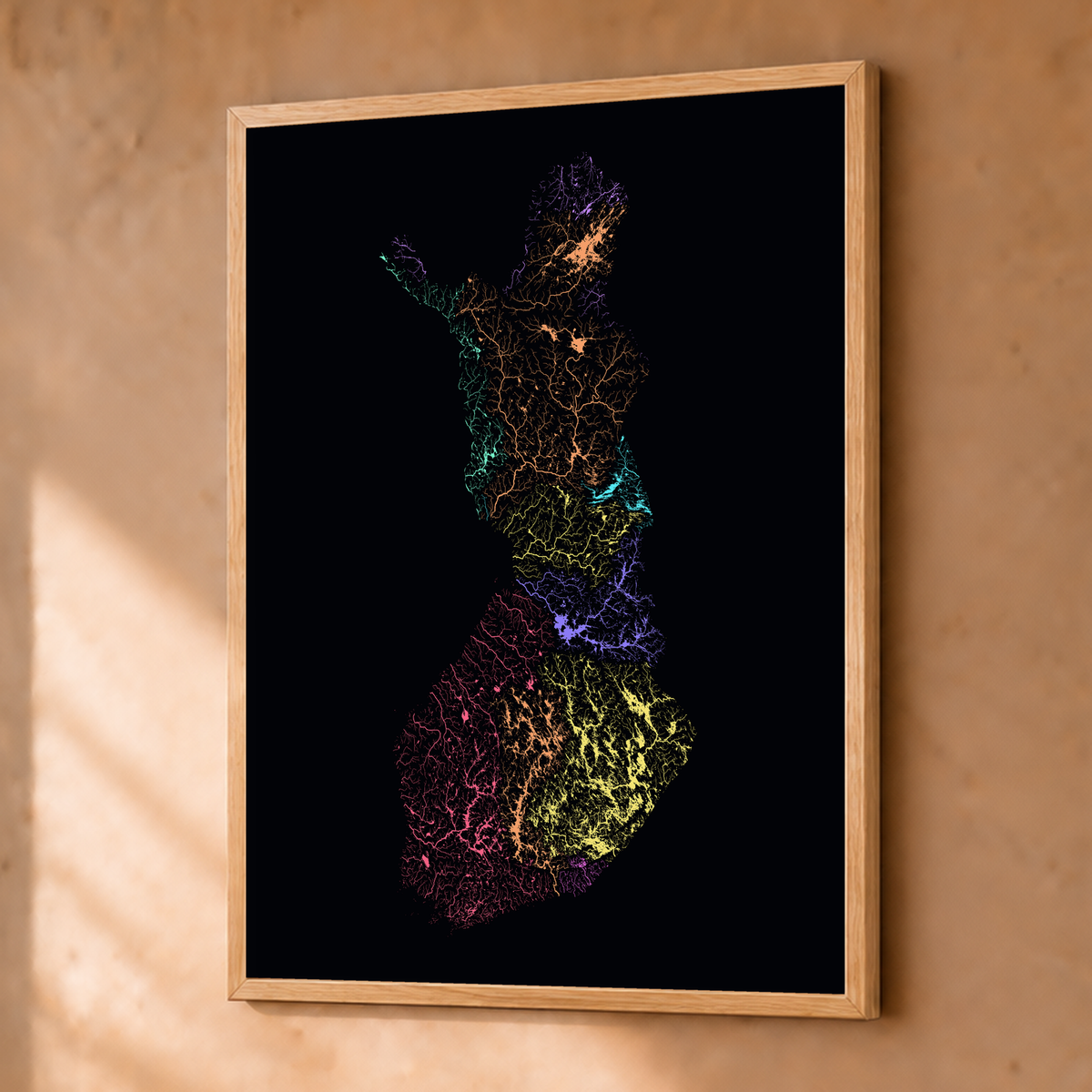 Beautiful Rivers — Finlândia — Neon por território, Fine art emoldurado · 30 × 40 cm, Natural · Sem margem