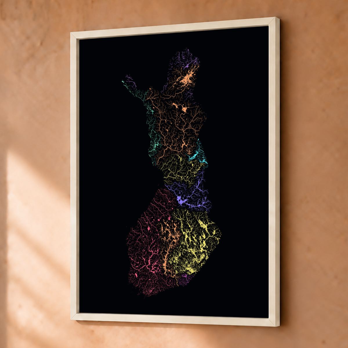 Beautiful Rivers — Finlândia — Neon por território, Fine art emoldurado · 30 × 40 cm, Branco · Sem margem