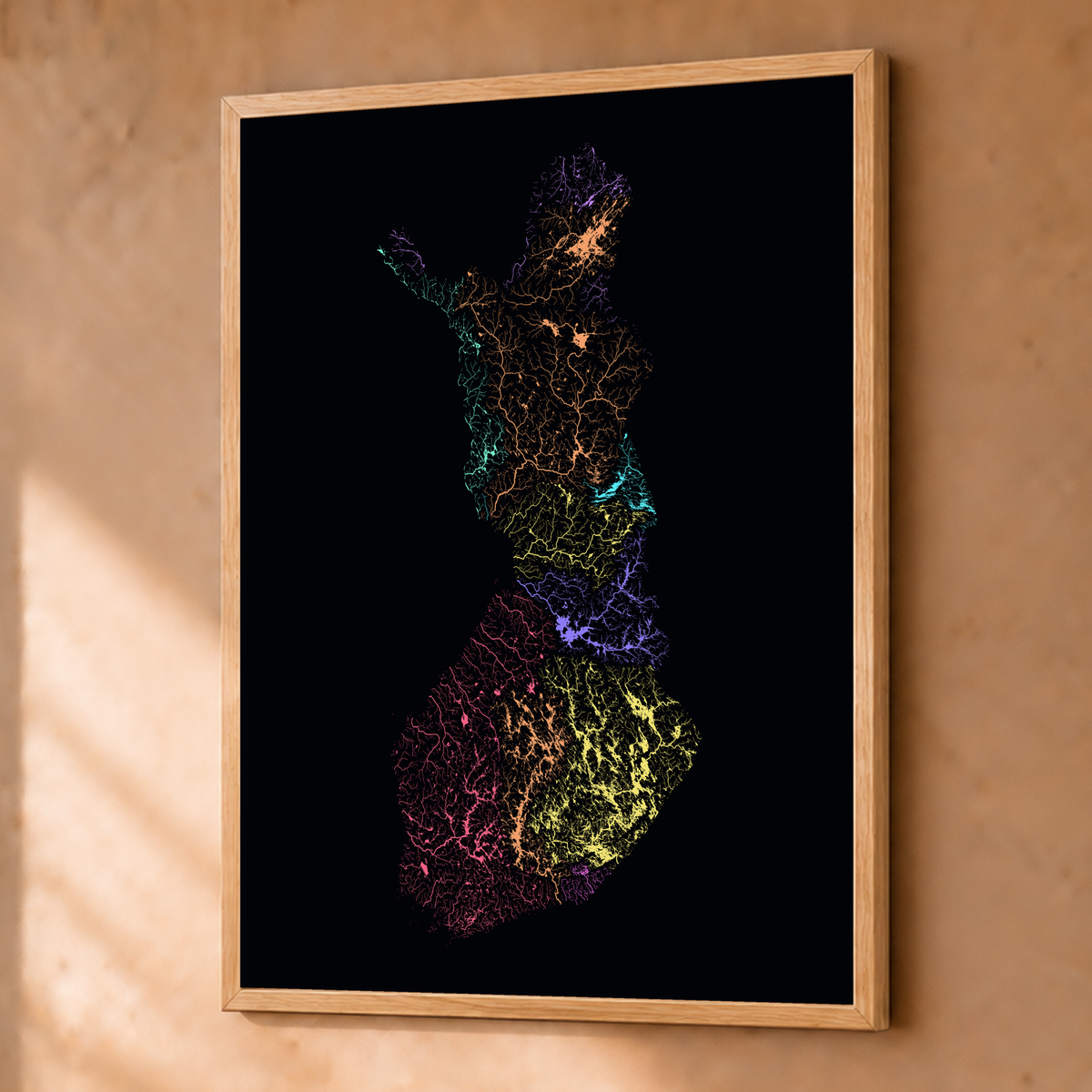 Beautiful Rivers — Finlândia — Neon por território, Fine art emoldurado · 45 × 60 cm, Natural · Sem margem