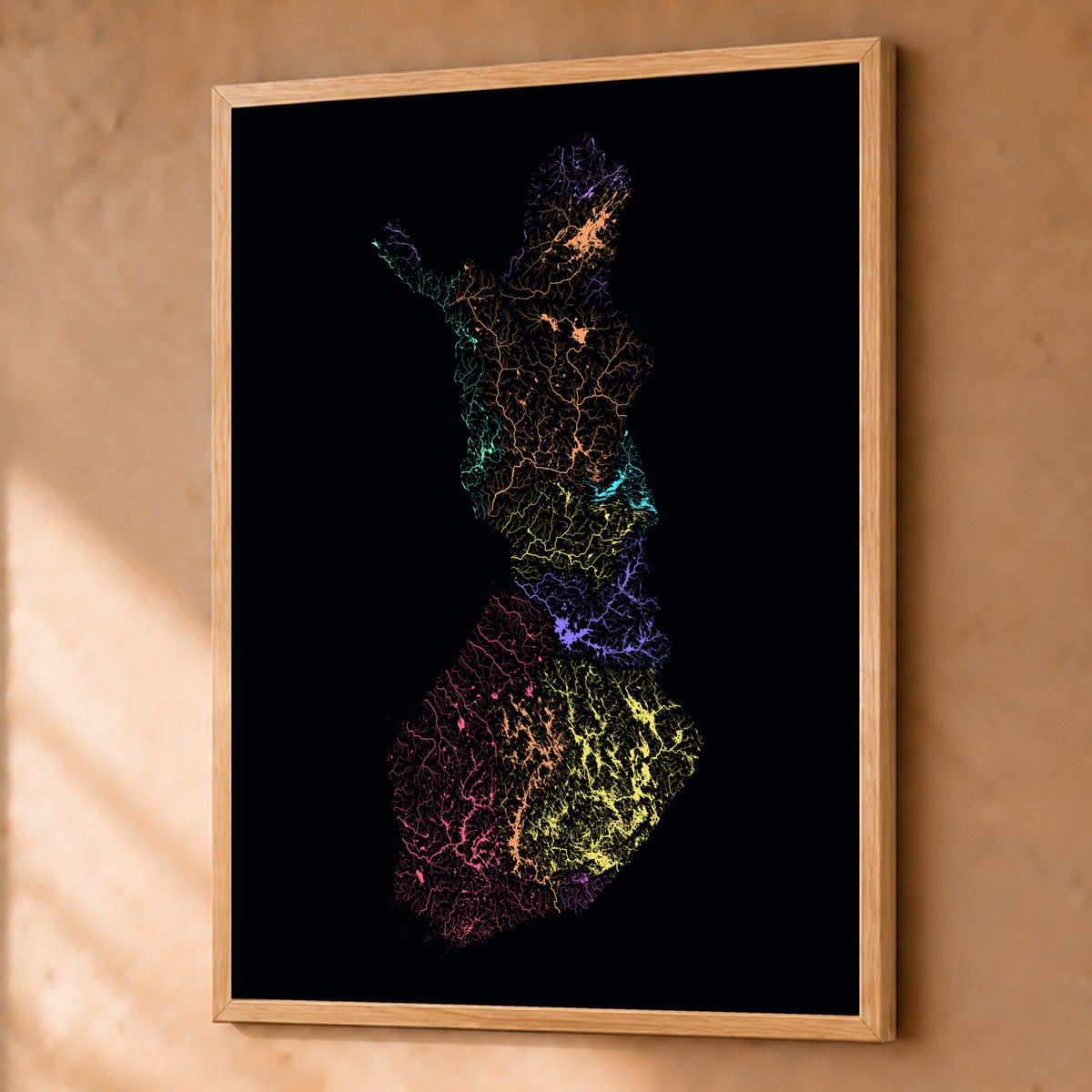 Beautiful Rivers — Finlândia — Neon por território, Fine art emoldurado · 60 × 80 cm, Natural · Sem margem