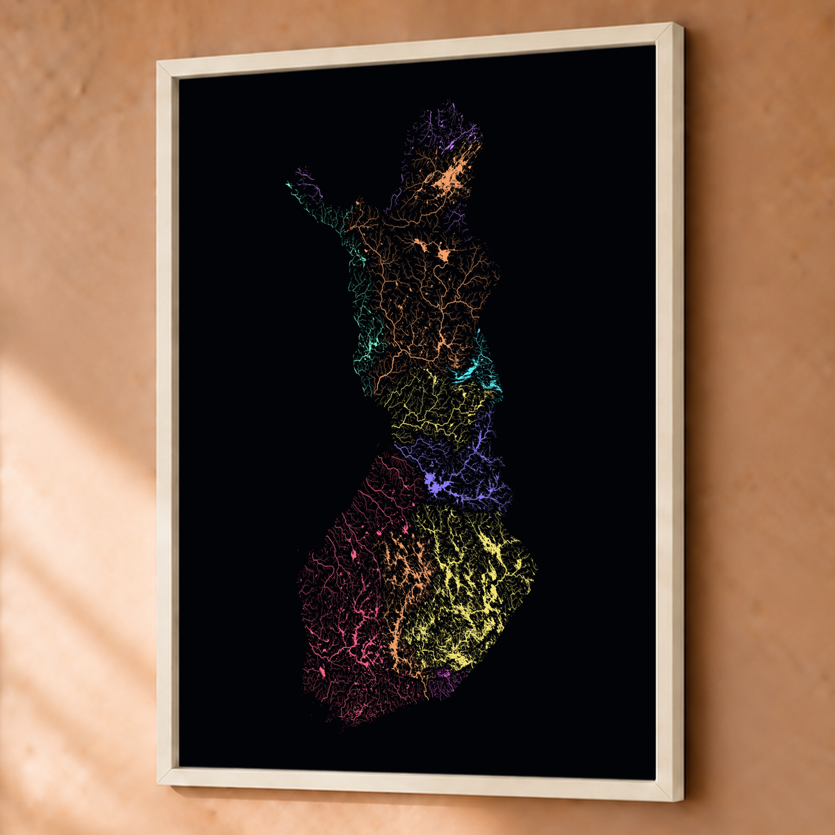 Beautiful Rivers — Finlândia — Neon por território, Fine art emoldurado · 60 × 80 cm, Branco · Sem margem