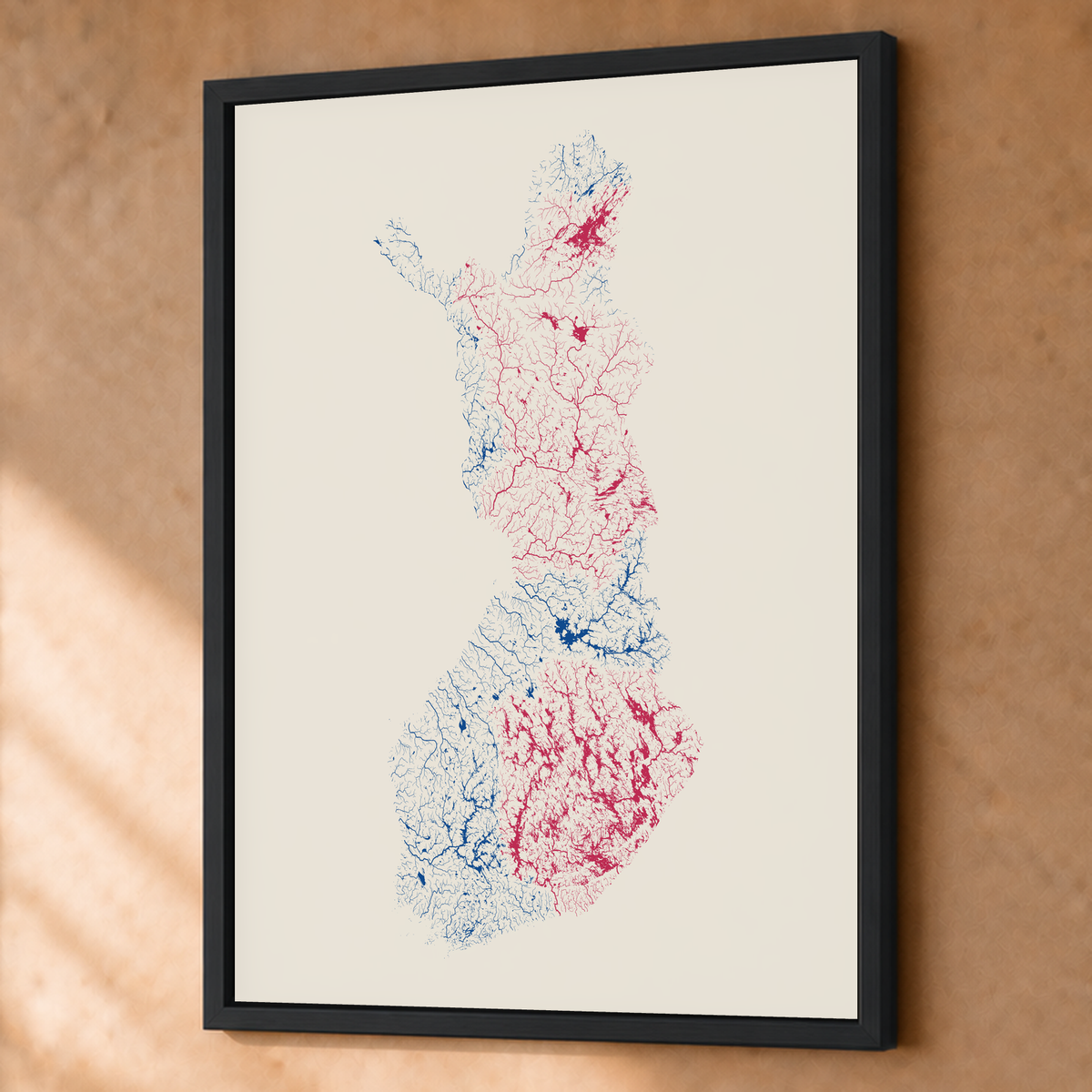 Beautiful Rivers — Finlândia — Risografia, Fine art emoldurado · 60 × 80 cm, Preto · Sem margem