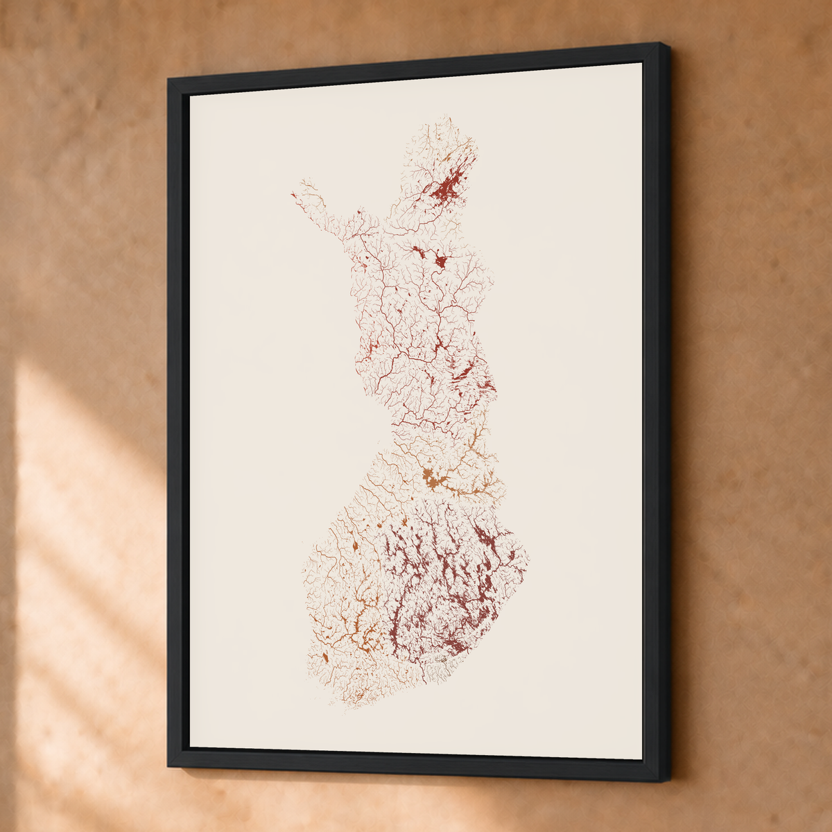 Beautiful Rivers — Finlândia — Terracota e areia, Fine art emoldurado · 30 × 40 cm, Preto · Sem margem