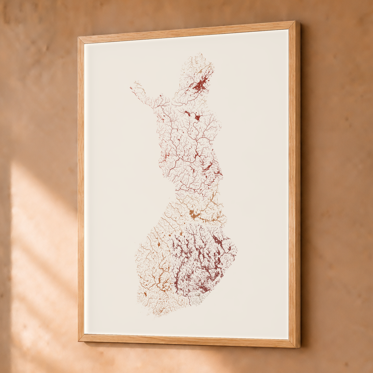 Beautiful Rivers — Finlândia — Terracota e areia, Fine art emoldurado · 30 × 40 cm, Natural · Sem margem