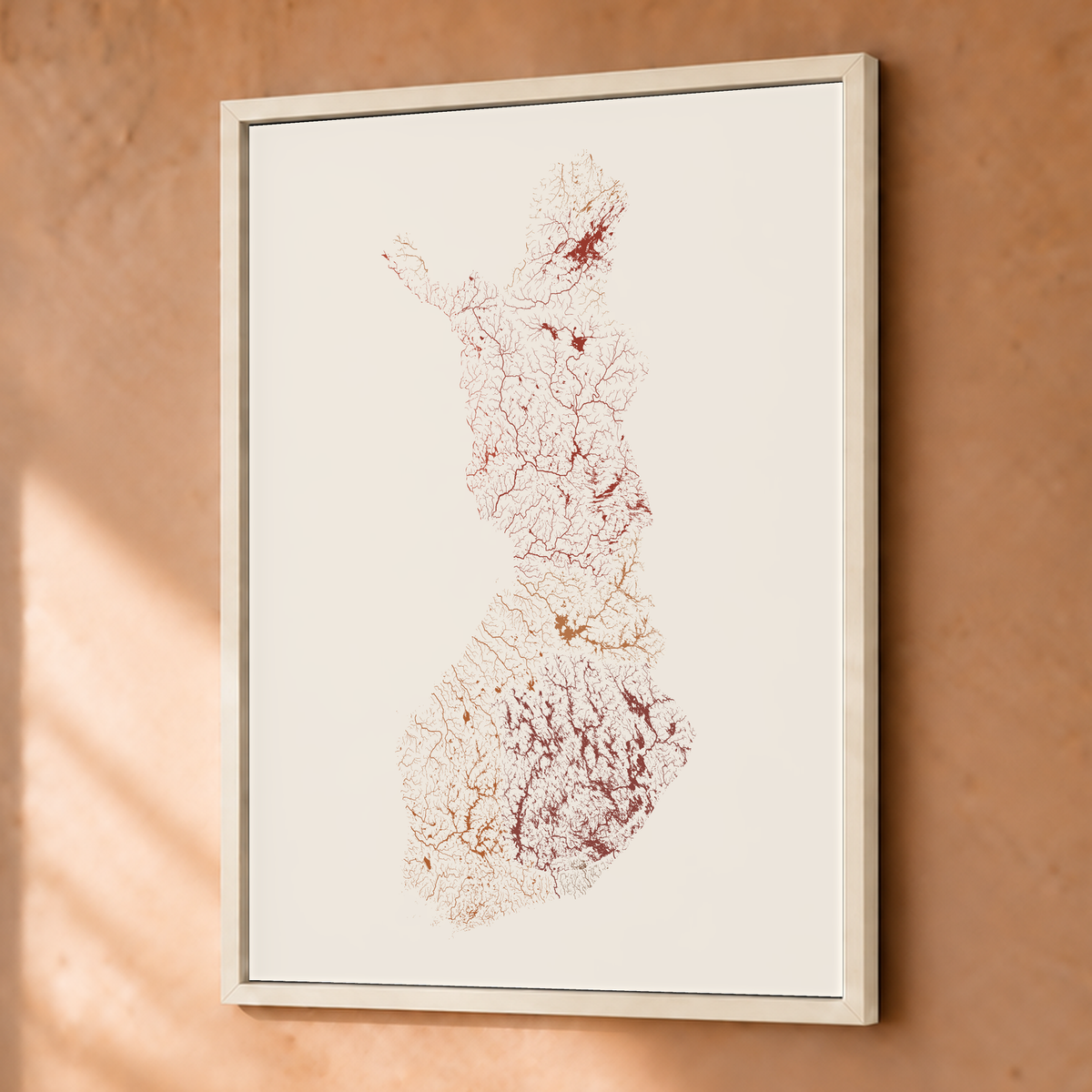 Beautiful Rivers — Finlândia — Terracota e areia, Fine art emoldurado · 30 × 40 cm, Branco · Sem margem