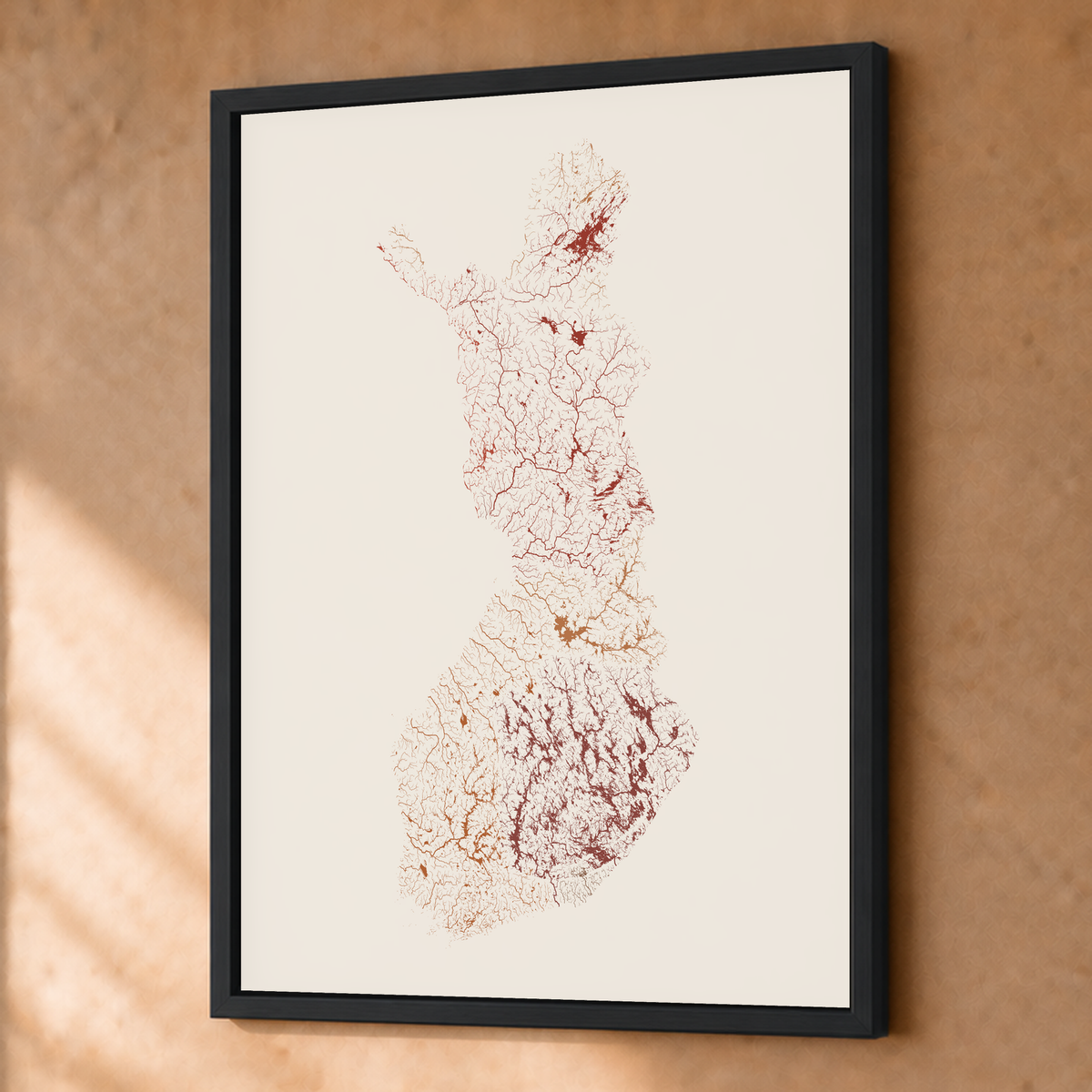 Beautiful Rivers — Finlândia — Terracota e areia, Fine art emoldurado · 45 × 60 cm, Preto · Sem margem