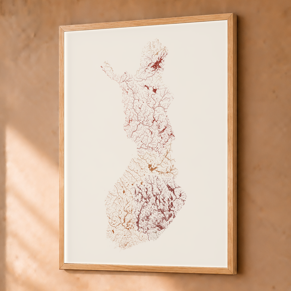 Beautiful Rivers — Finlândia — Terracota e areia, Fine art emoldurado · 45 × 60 cm, Natural · Sem margem