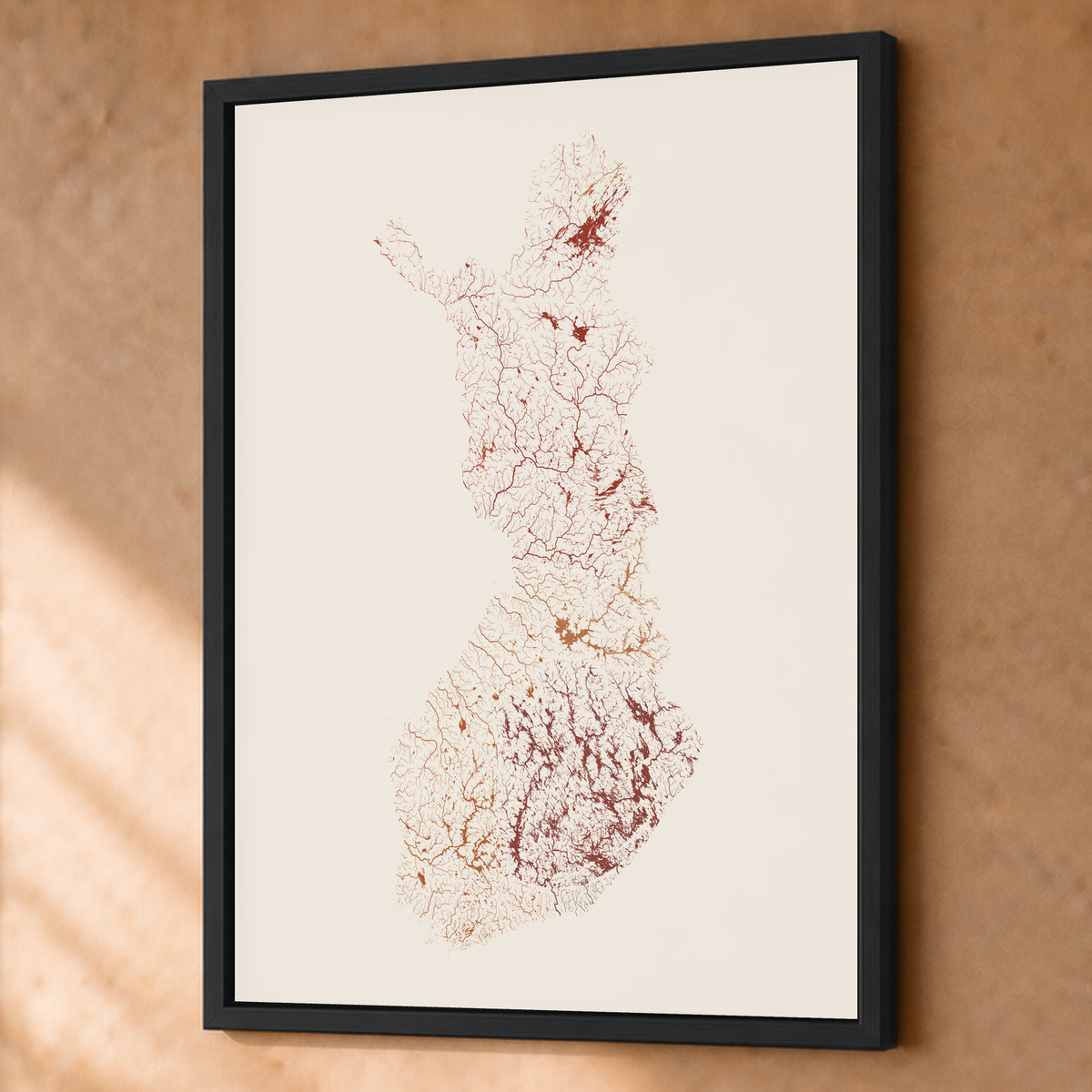 Beautiful Rivers — Finlândia — Terracota e areia, Fine art emoldurado · 60 × 80 cm, Preto · Sem margem