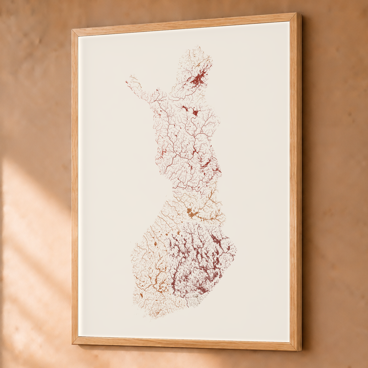Beautiful Rivers — Finlândia — Terracota e areia, Fine art emoldurado · 60 × 80 cm, Natural · Sem margem