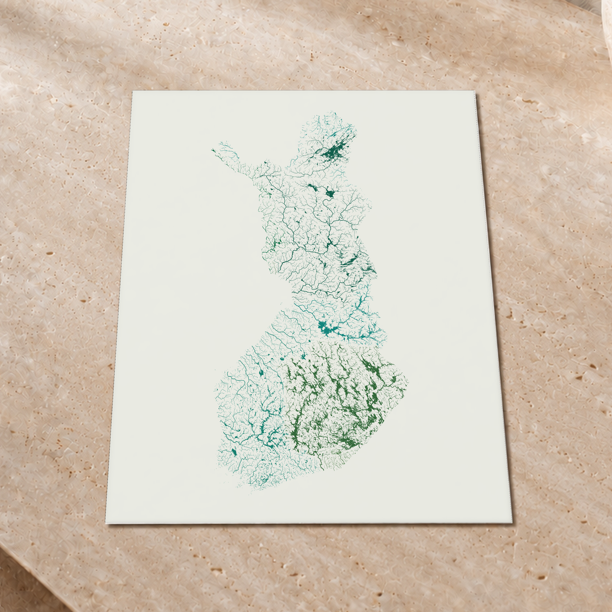 Beautiful Rivers — Finlândia — Verde jade e porcelana, Impressão fine art · 45 × 60 cm, Sem margem