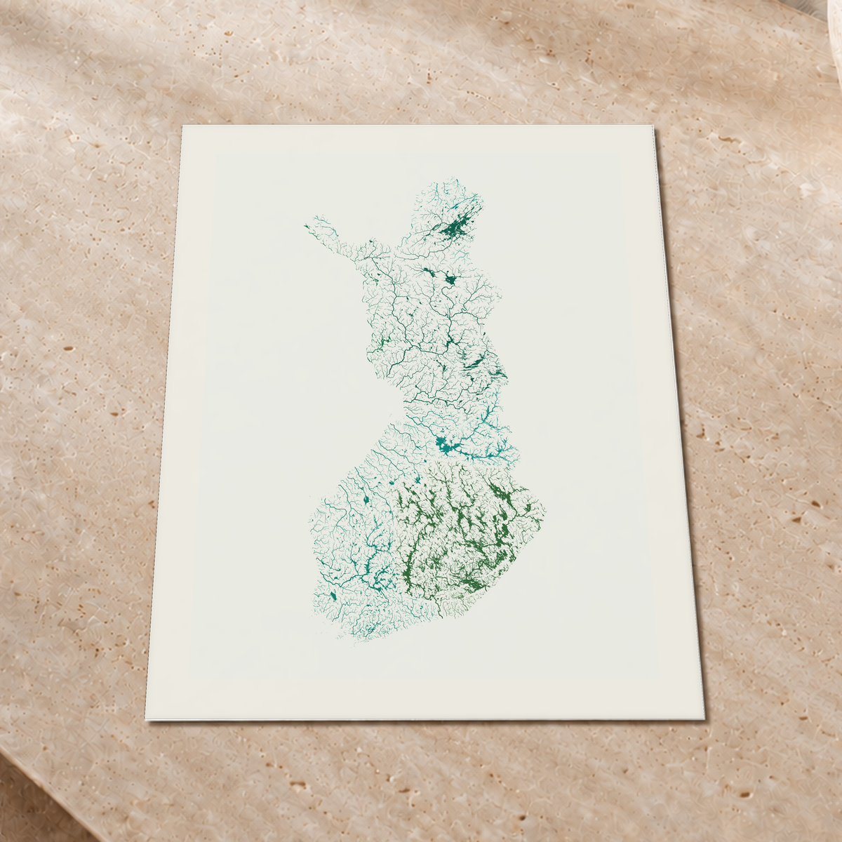 Beautiful Rivers — Finlândia — Verde jade e porcelana, Impressão fine art · 45 × 60 cm, Margem branca