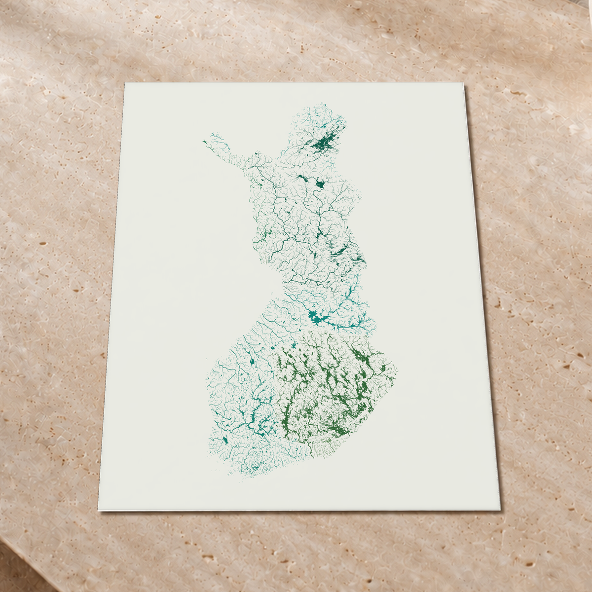 Beautiful Rivers — Finlândia — Verde jade e porcelana, Impressão fine art · 60 × 80 cm, Sem margem