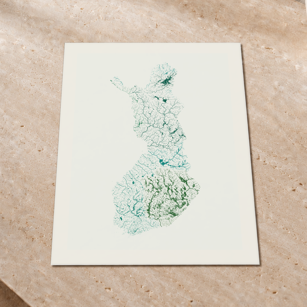 Beautiful Rivers — Finlândia — Verde jade e porcelana, Impressão fine art · 60 × 80 cm, Margem branca