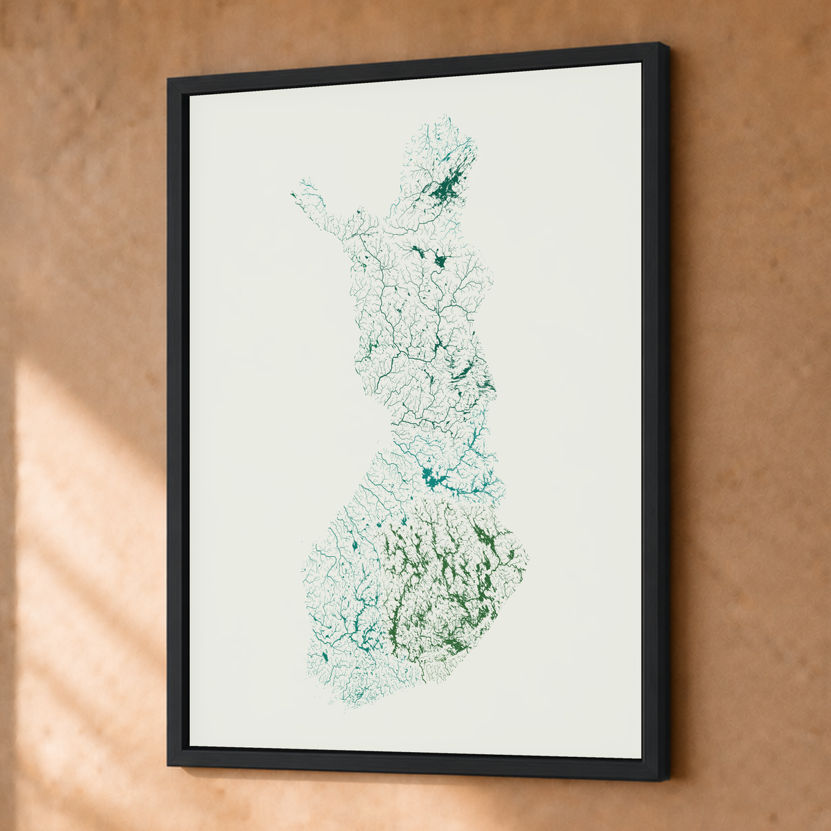 Beautiful Rivers — Finlândia — Verde jade e porcelana, Fine art emoldurado · 30 × 40 cm, Preto · Sem margem