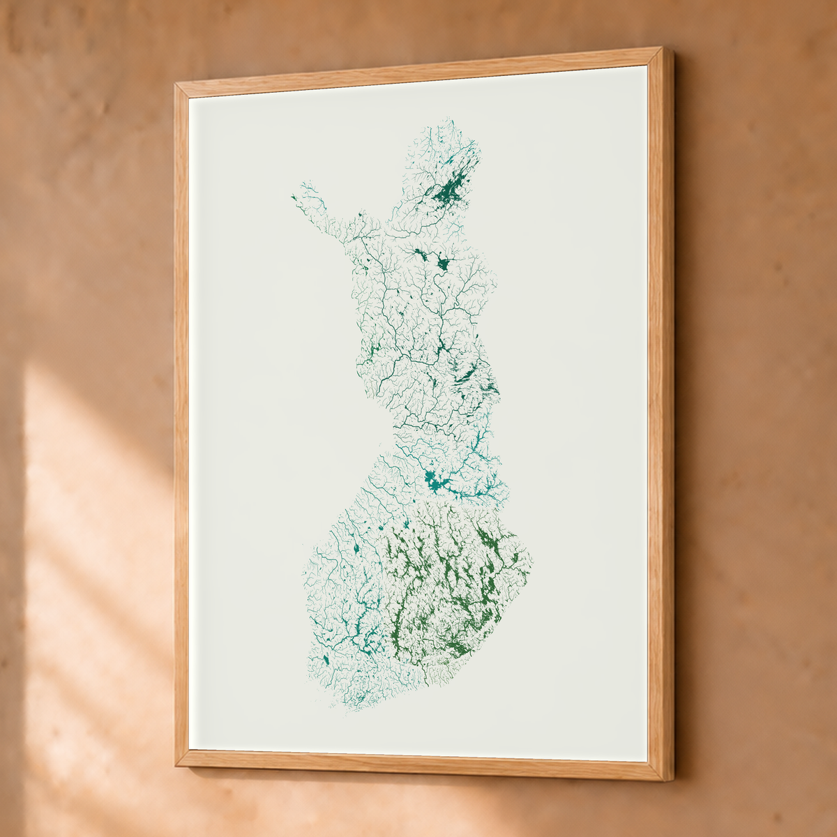 Beautiful Rivers — Finlândia — Verde jade e porcelana, Fine art emoldurado · 30 × 40 cm, Natural · Sem margem