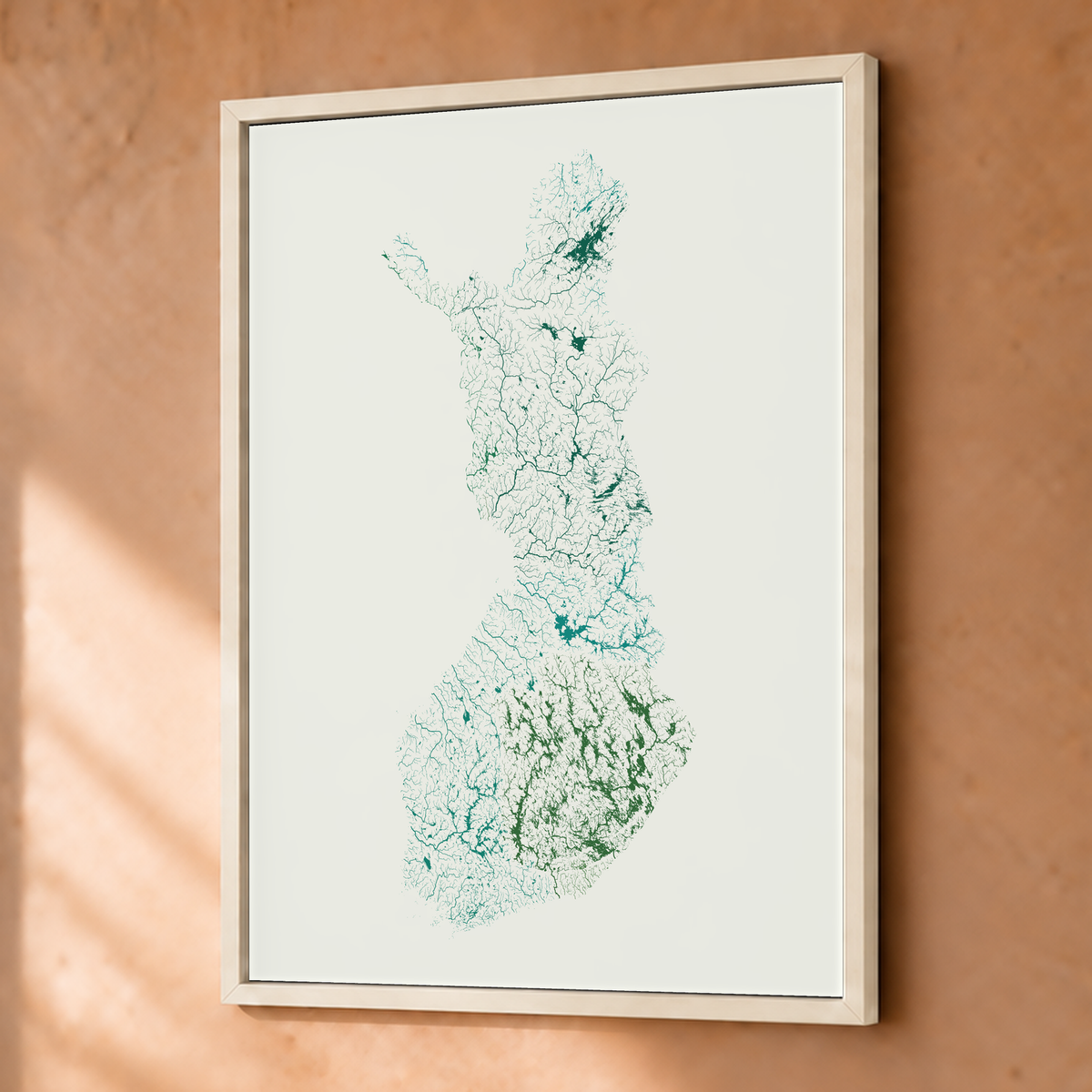 Beautiful Rivers — Finlândia — Verde jade e porcelana, Fine art emoldurado · 30 × 40 cm, Branco · Sem margem