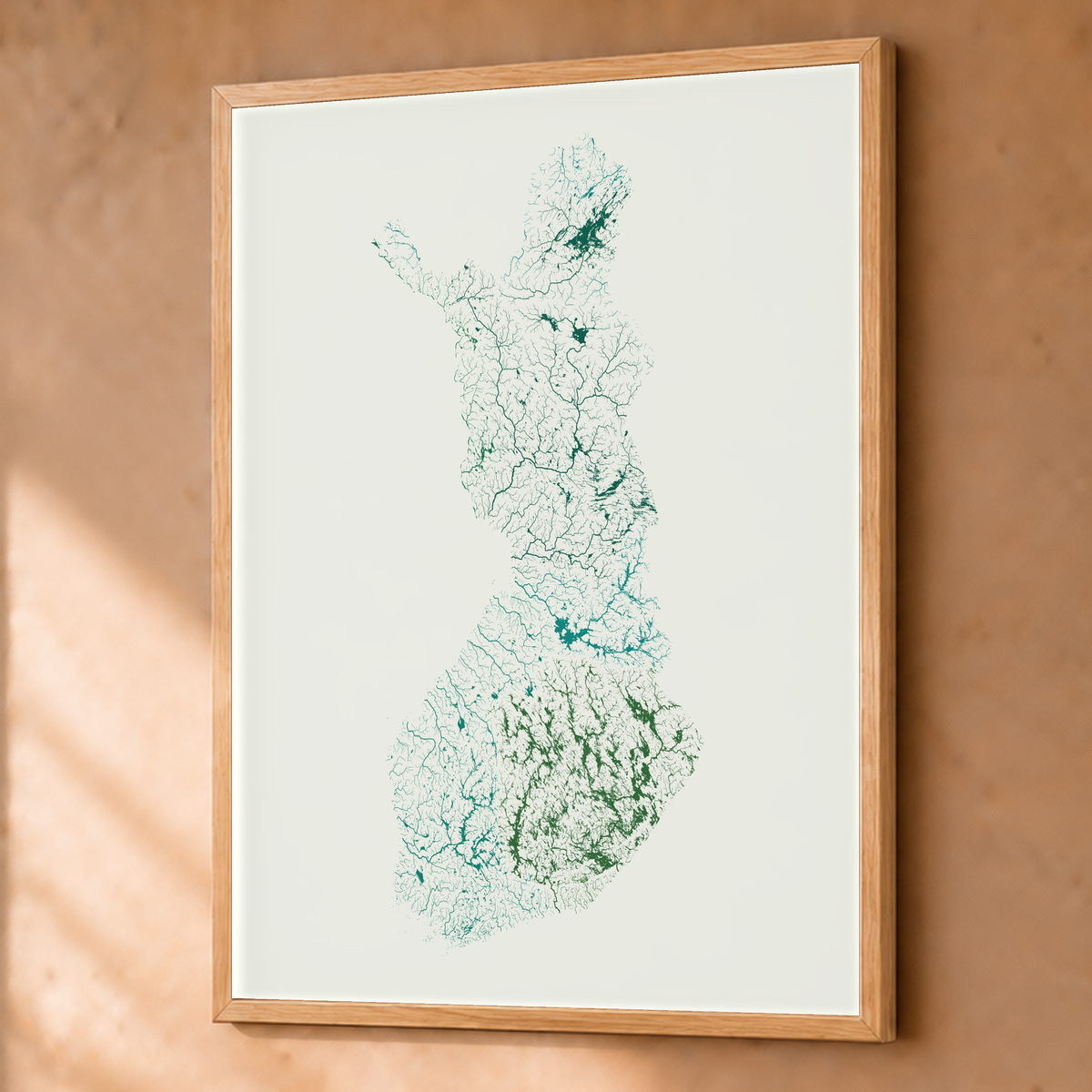 Beautiful Rivers — Finlândia — Verde jade e porcelana, Fine art emoldurado · 60 × 80 cm, Natural · Sem margem
