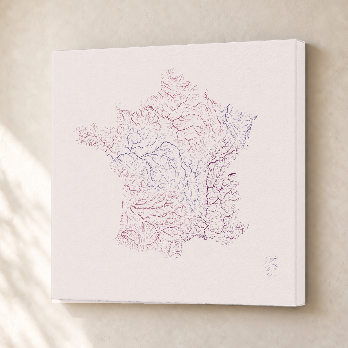 Beautiful Rivers — França — Ameixa e rosé, Canvas · 30 × 30 cm, Sem margem