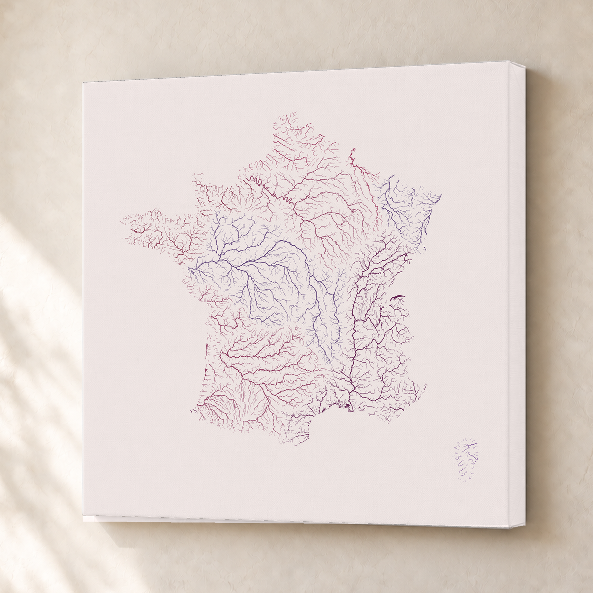 Beautiful Rivers — França — Ameixa e rosé, Canvas · 50 × 50 cm, Sem margem