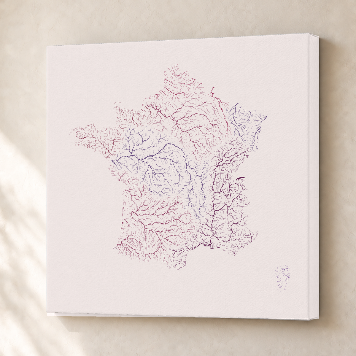 Beautiful Rivers — França — Ameixa e rosé, Canvas · 76 × 76 cm, Sem margem