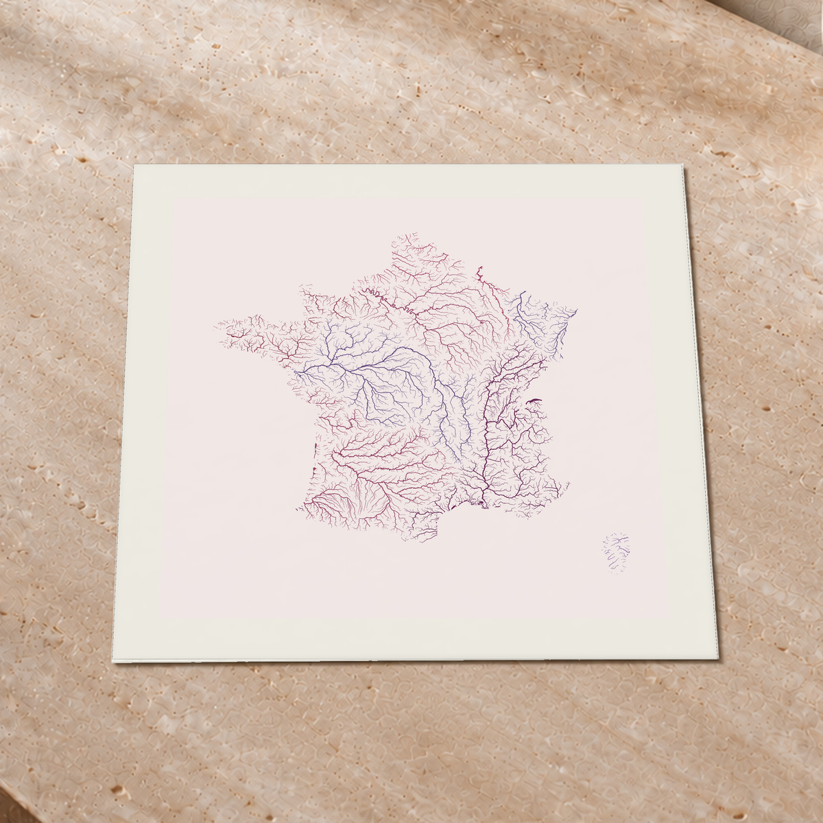Beautiful Rivers — França — Ameixa e rosé, Impressão fine art · 50 × 50 cm, Margem branca