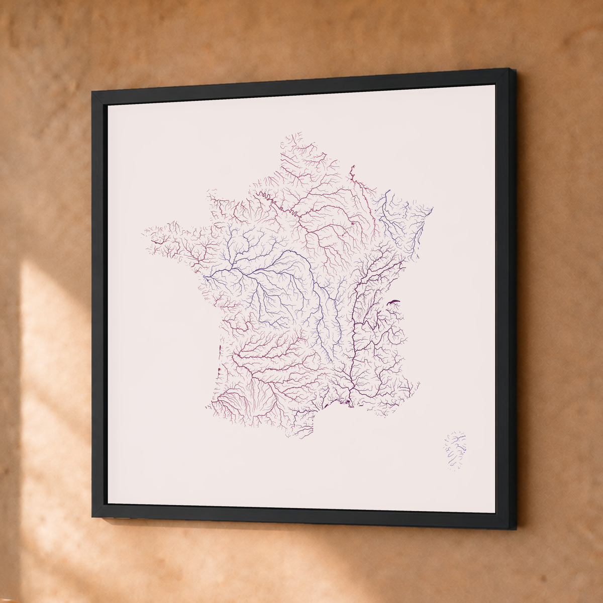 Beautiful Rivers — França — Ameixa e rosé, Fine art emoldurado · 30 × 30 cm, Preto · Sem margem