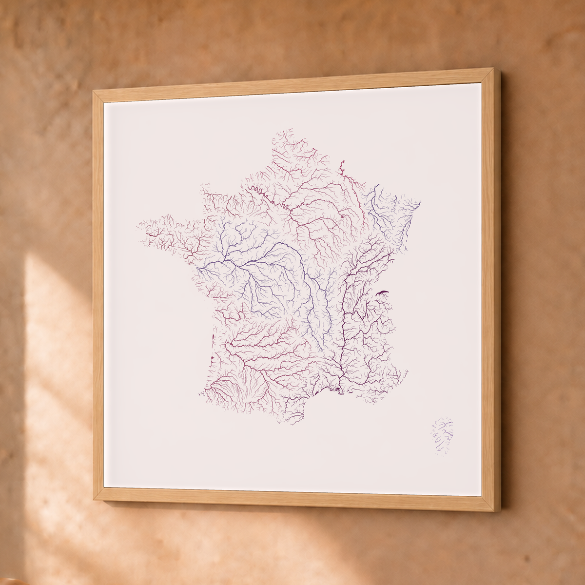 Beautiful Rivers — França — Ameixa e rosé, Fine art emoldurado · 30 × 30 cm, Natural · Sem margem