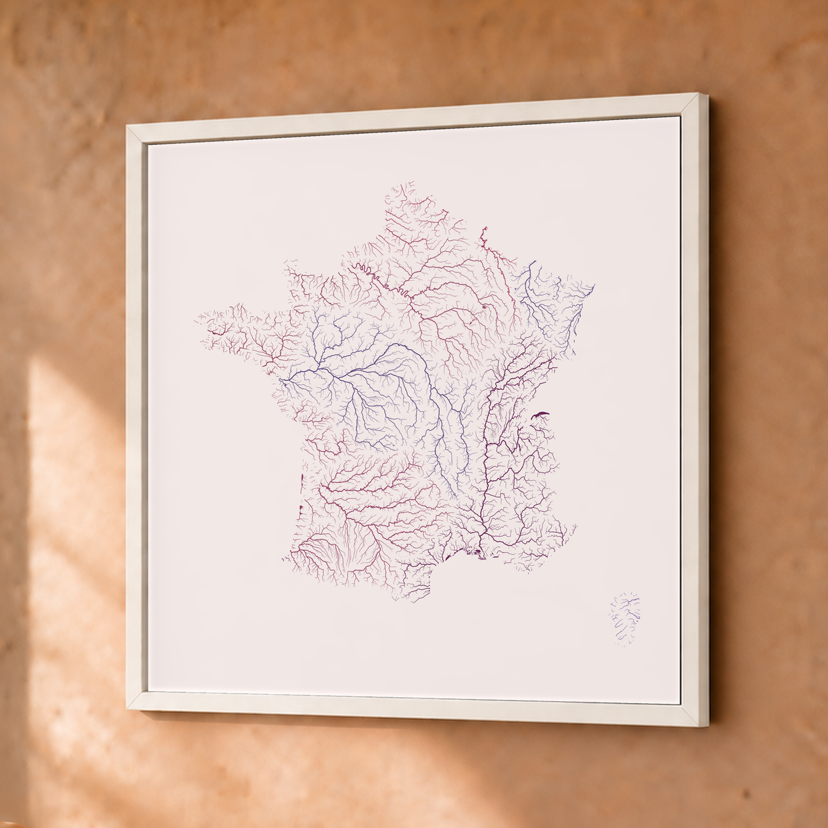 Beautiful Rivers — França — Ameixa e rosé, Fine art emoldurado · 30 × 30 cm, Branco · Sem margem