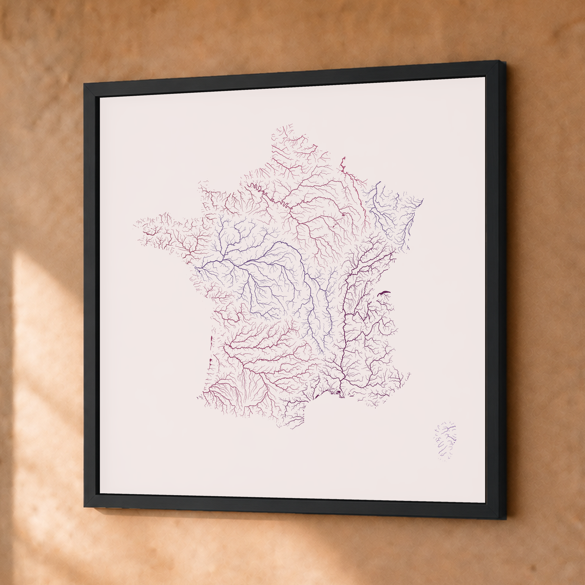 Beautiful Rivers — França — Ameixa e rosé, Fine art emoldurado · 50 × 50 cm, Preto · Sem margem