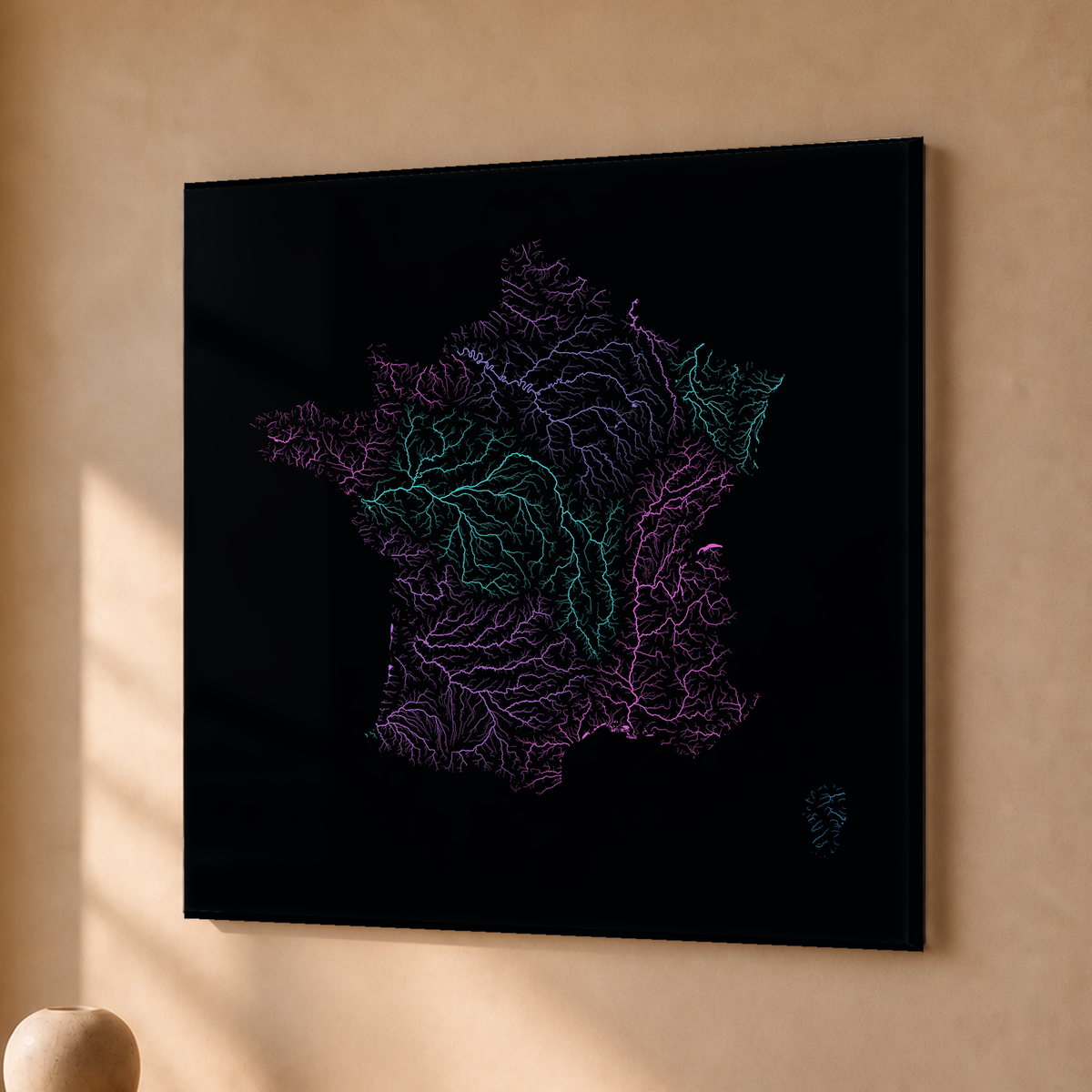 Beautiful Rivers — França — Neon hidrográfico, Acrílico · 50 × 50 cm, Sem margem