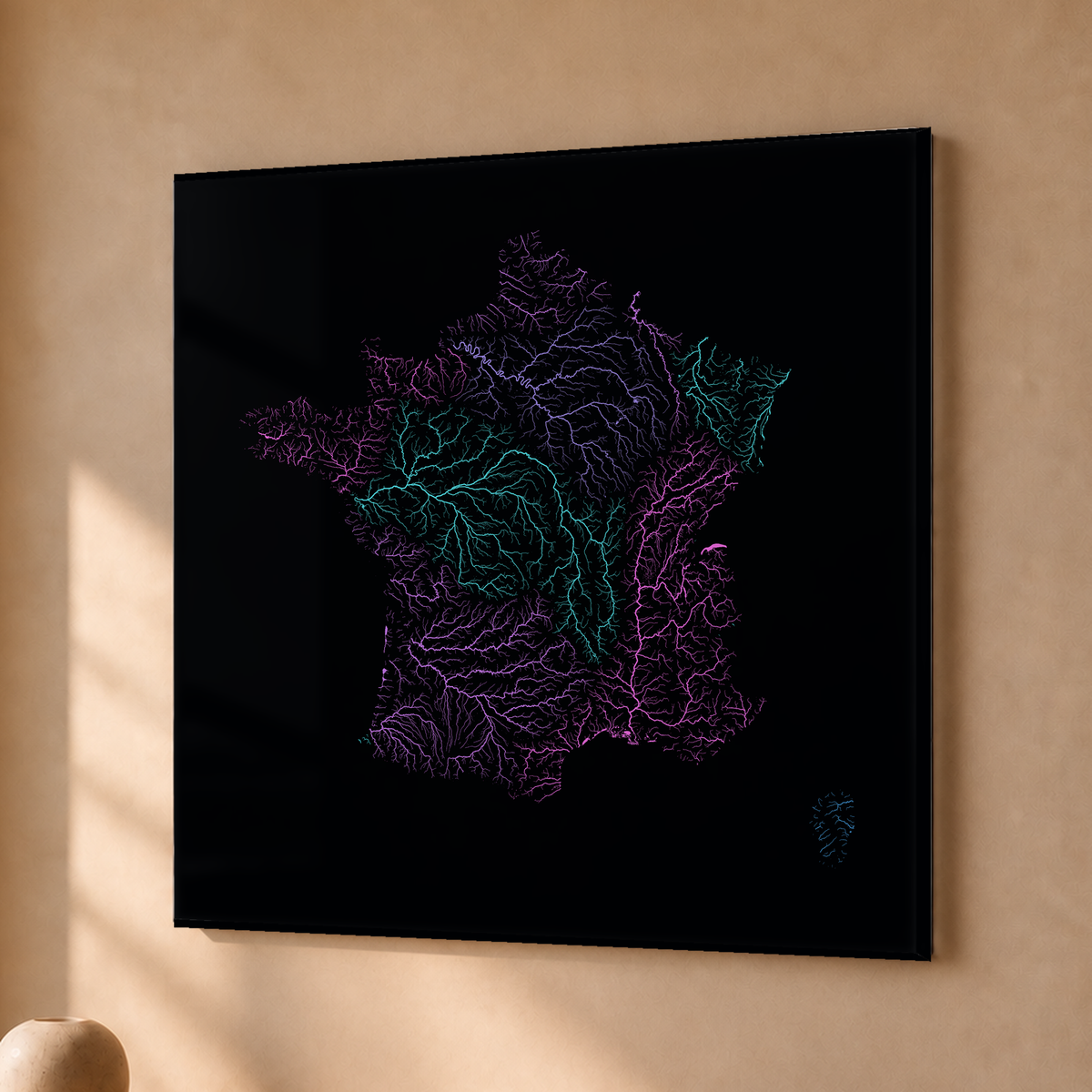 Beautiful Rivers — França — Neon hidrográfico, Acrílico · 76 × 76 cm, Sem margem