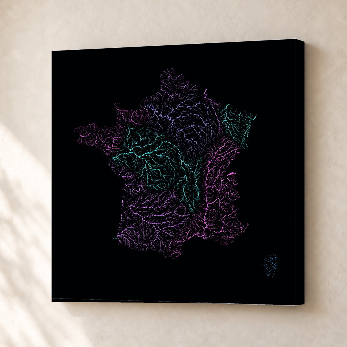 Beautiful Rivers — França — Neon hidrográfico, Canvas · 30 × 30 cm, Sem margem