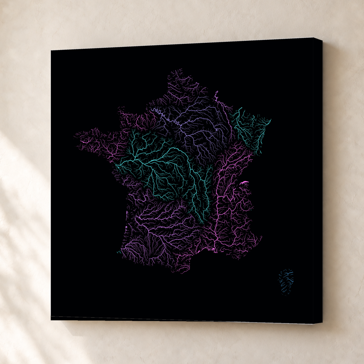 Beautiful Rivers — França — Neon hidrográfico, Canvas · 50 × 50 cm, Sem margem