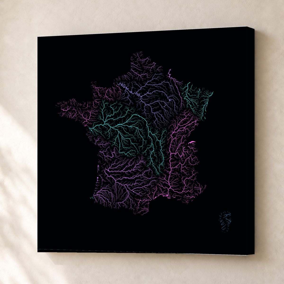Beautiful Rivers — França — Neon hidrográfico, Canvas · 76 × 76 cm, Sem margem