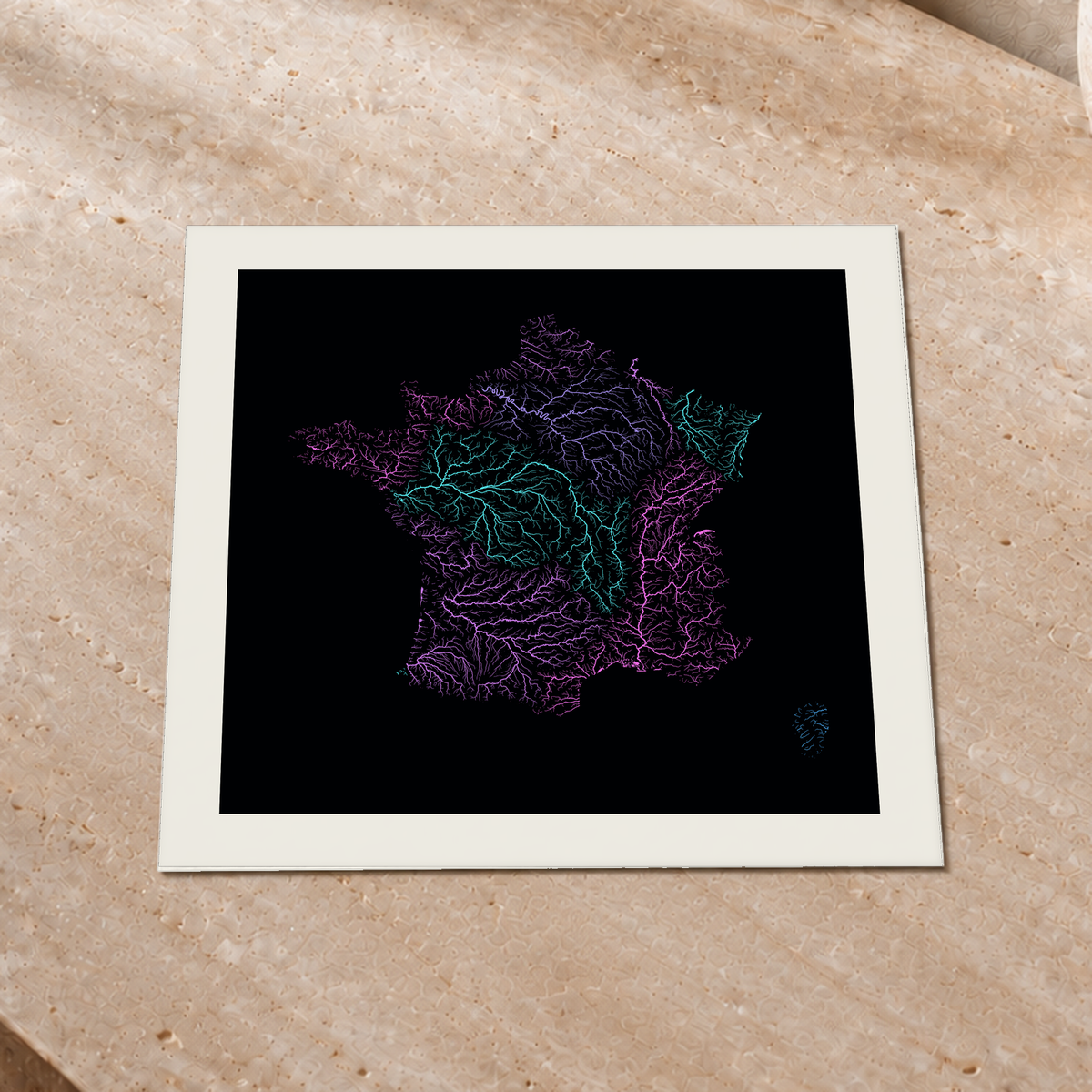 Beautiful Rivers — França — Neon hidrográfico, Impressão fine art · 30 × 30 cm, Margem branca