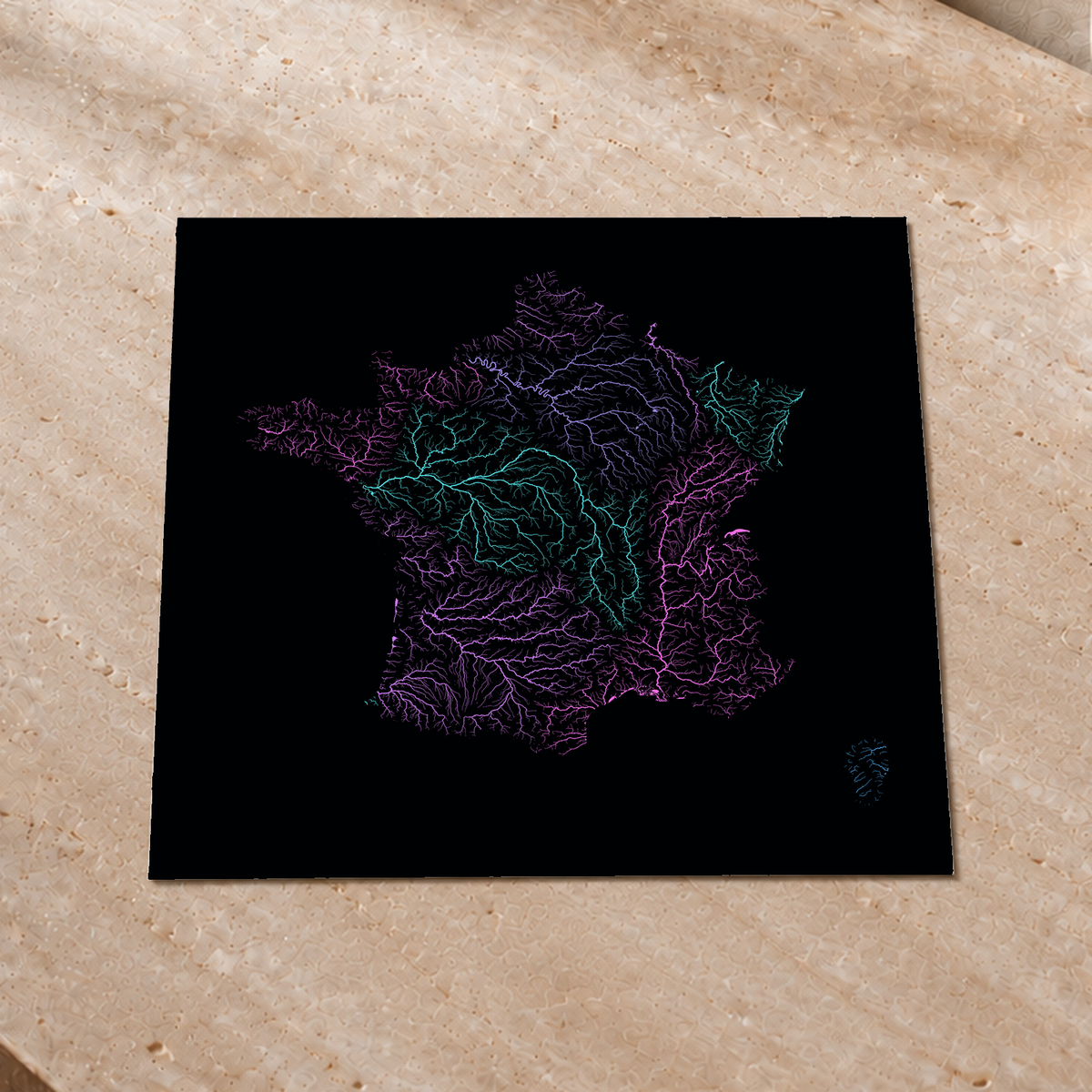 Beautiful Rivers — França — Neon hidrográfico, Impressão fine art · 50 × 50 cm, Sem margem