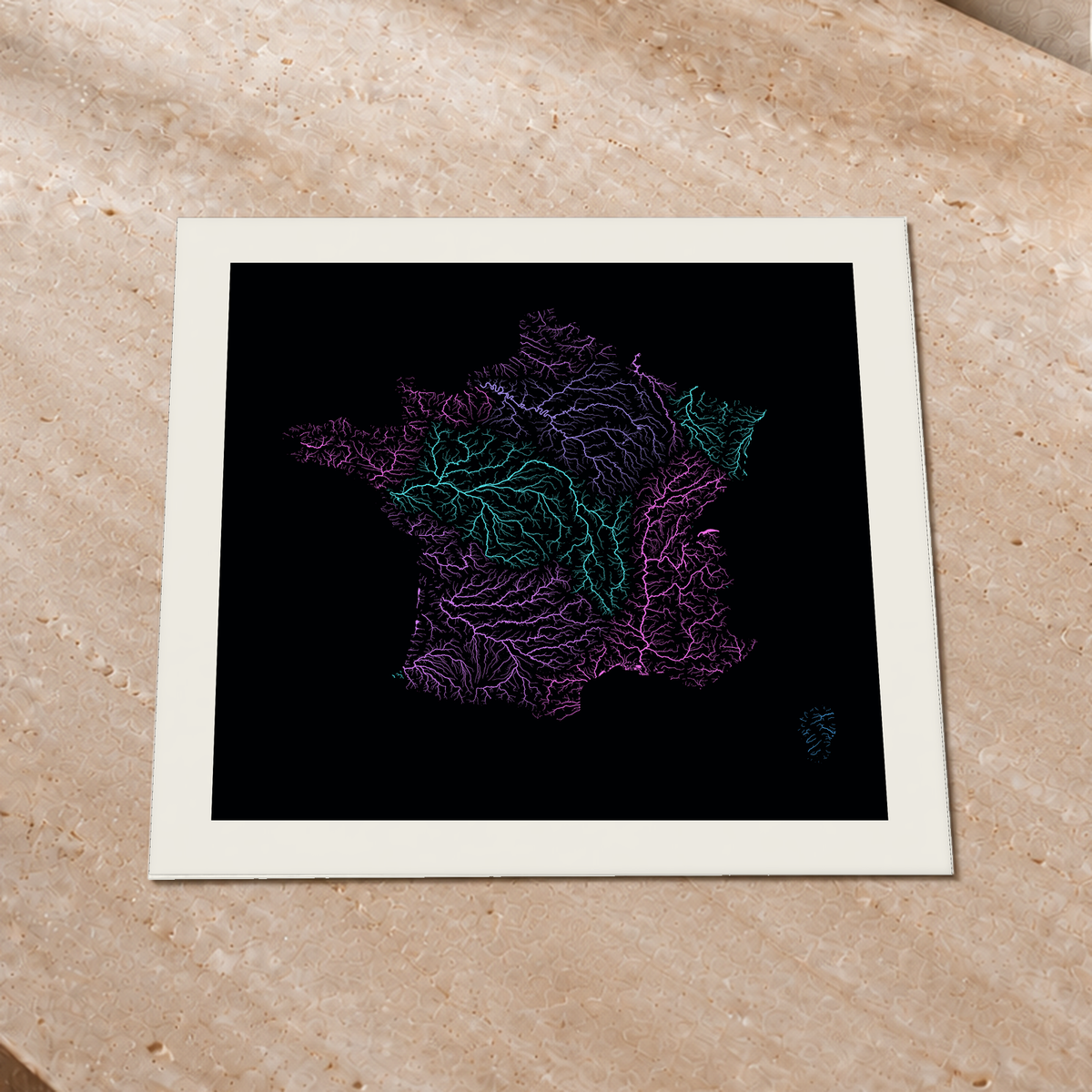 Beautiful Rivers — França — Neon hidrográfico, Impressão fine art · 50 × 50 cm, Margem branca