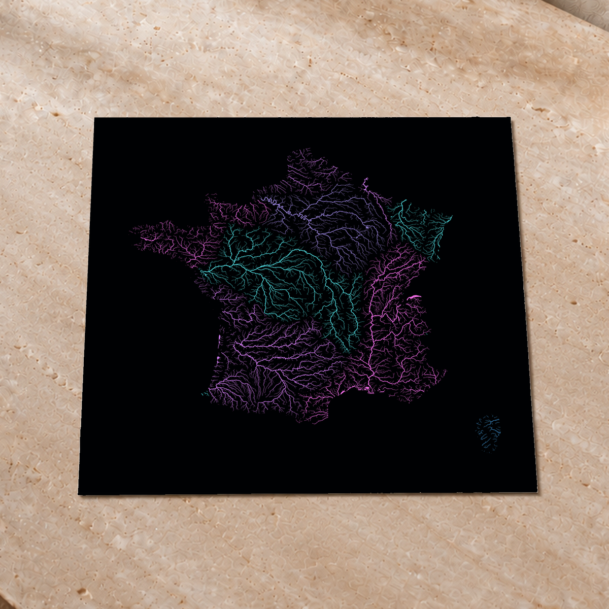 Beautiful Rivers — França — Neon hidrográfico, Impressão fine art · 76 × 76 cm, Sem margem