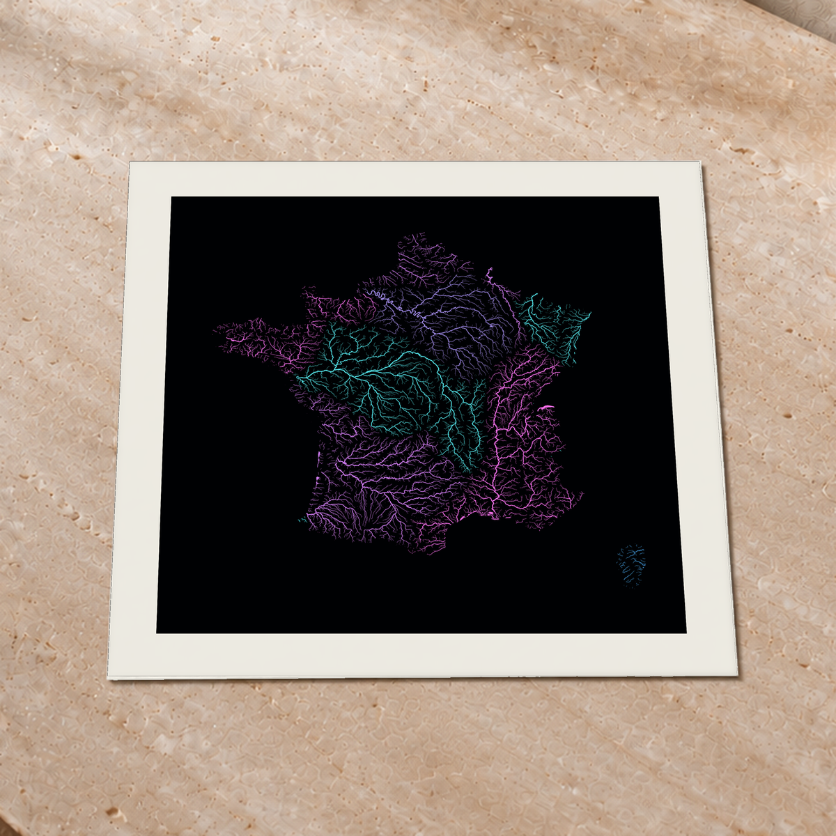 Beautiful Rivers — França — Neon hidrográfico, Impressão fine art · 76 × 76 cm, Margem branca