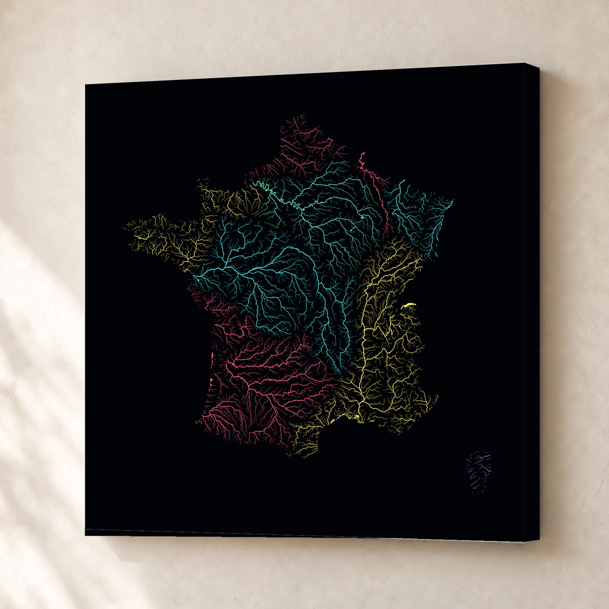 Beautiful Rivers — França — Neon por território, Canvas · 50 × 50 cm, Sem margem