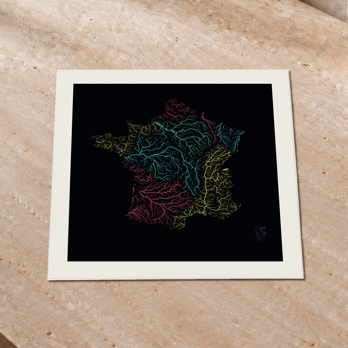 Beautiful Rivers — França — Neon por território, Impressão fine art · 50 × 50 cm, Margem branca