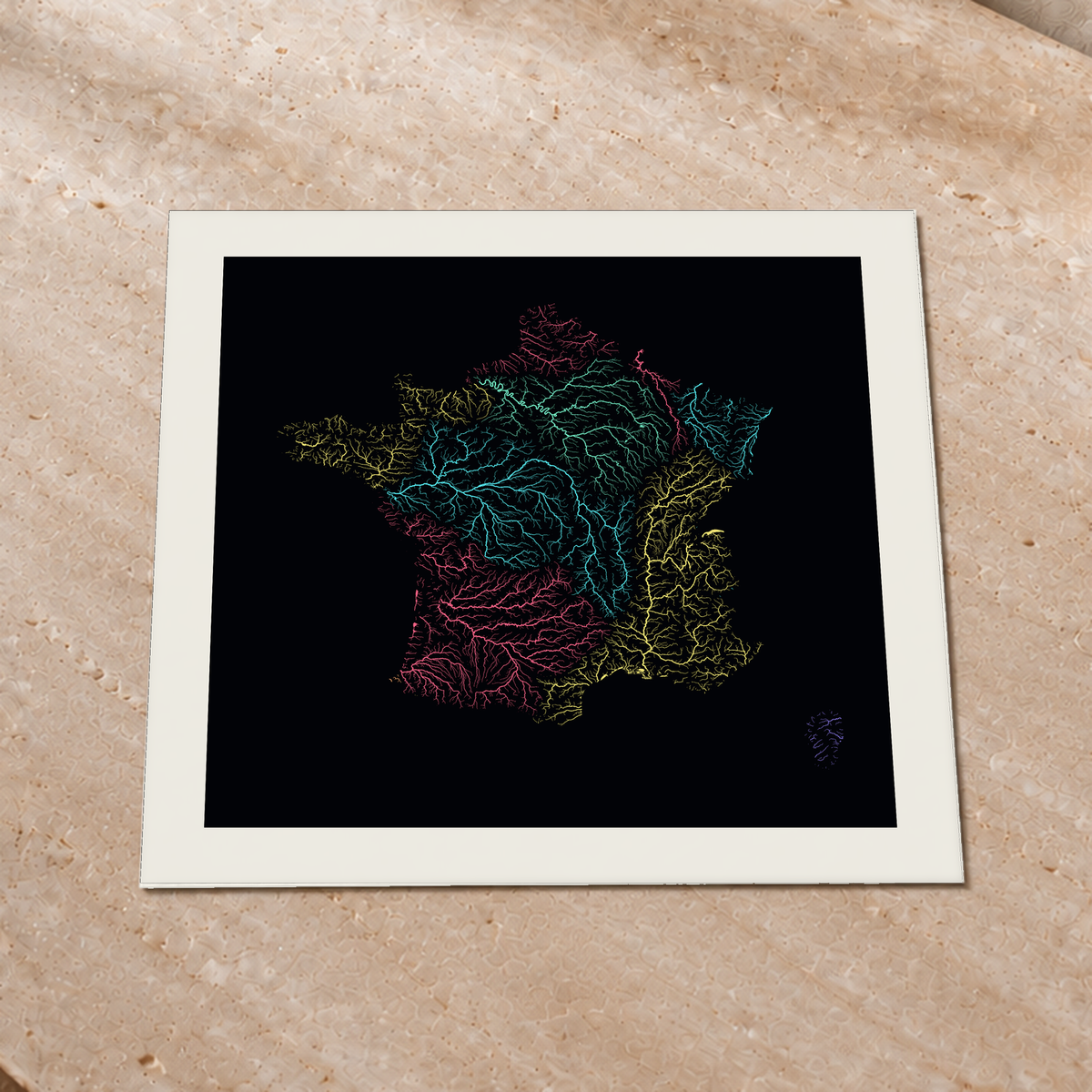 Beautiful Rivers — França — Neon por território, Impressão fine art · 76 × 76 cm, Margem branca