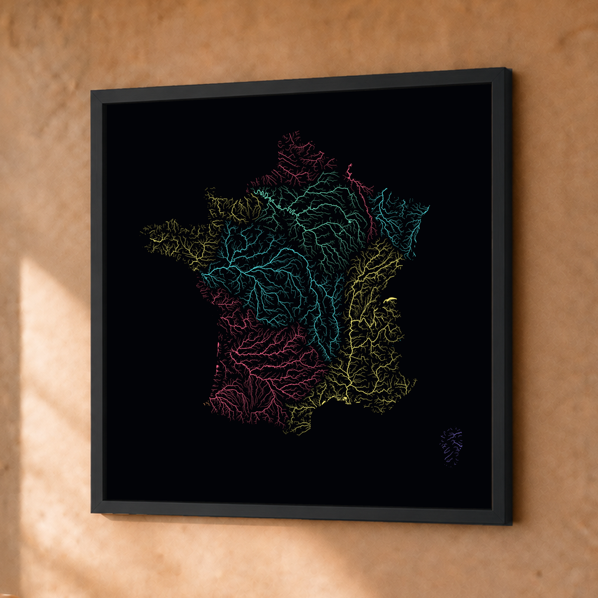 Beautiful Rivers — França — Neon por território, Fine art emoldurado · 30 × 30 cm, Preto · Sem margem